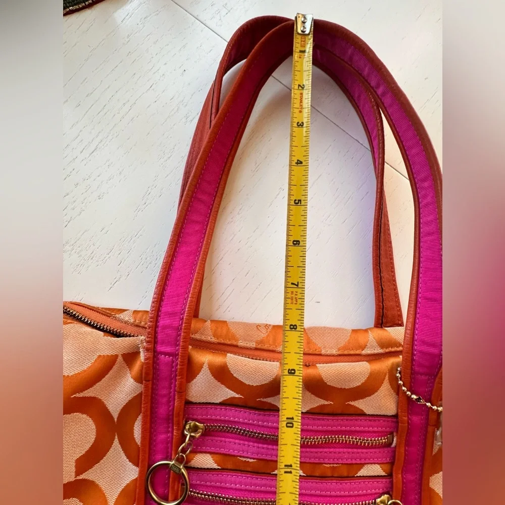 Coach Poppy OP Art Signature Jacquard Leather Orange/pink Tote Shoulder Bag - Picture 16 of 16